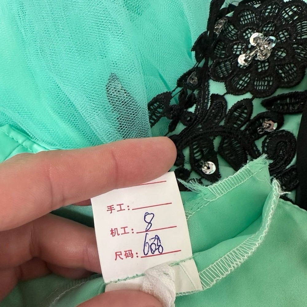 Custom Strapless Black Lace Mint Green Corset Back Cocktail Mini Dress Small - Picture 12 of 12